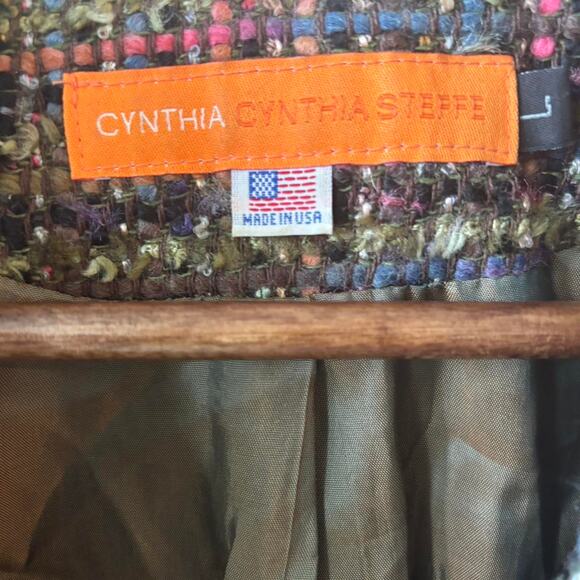 Cynthia Steffe Tweed Velvet Trim Cropped Jacket Made in USA L - Picture 3 of 8